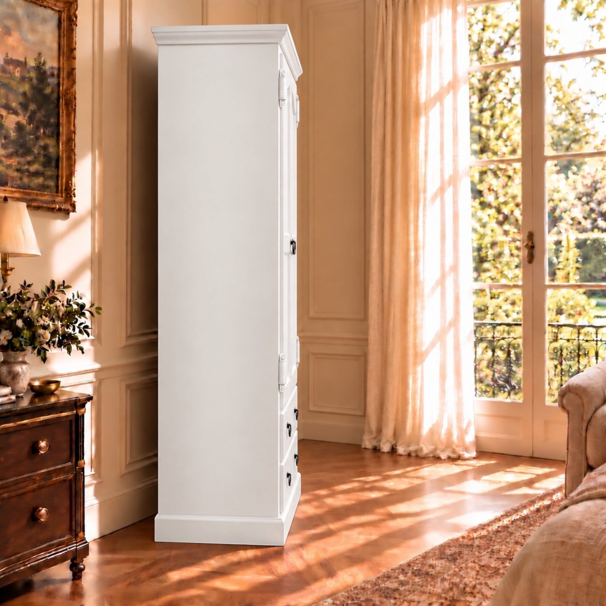 Cambridge Wardrobe / Armoire in White - Chocolate Wood