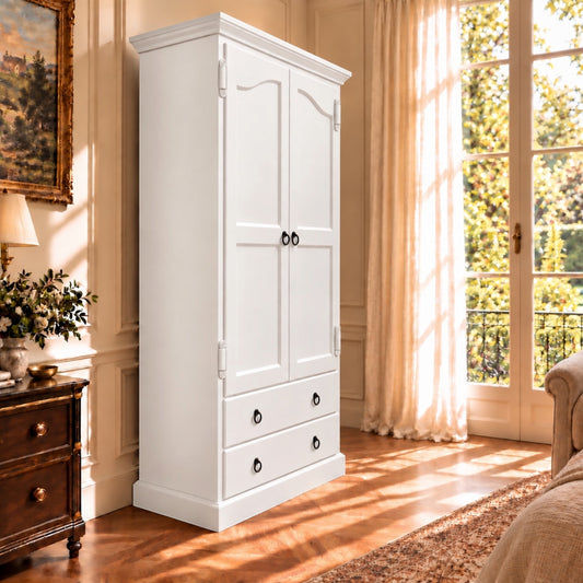 Cambridge Wardrobe / Armoire in White - Chocolate Wood
