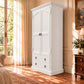Cambridge Wardrobe / Armoire in White - Chocolate Wood