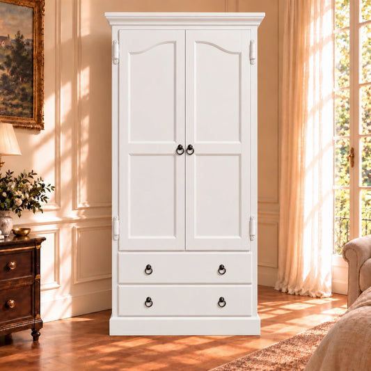 Cambridge Wardrobe / Armoire in White - Chocolate Wood