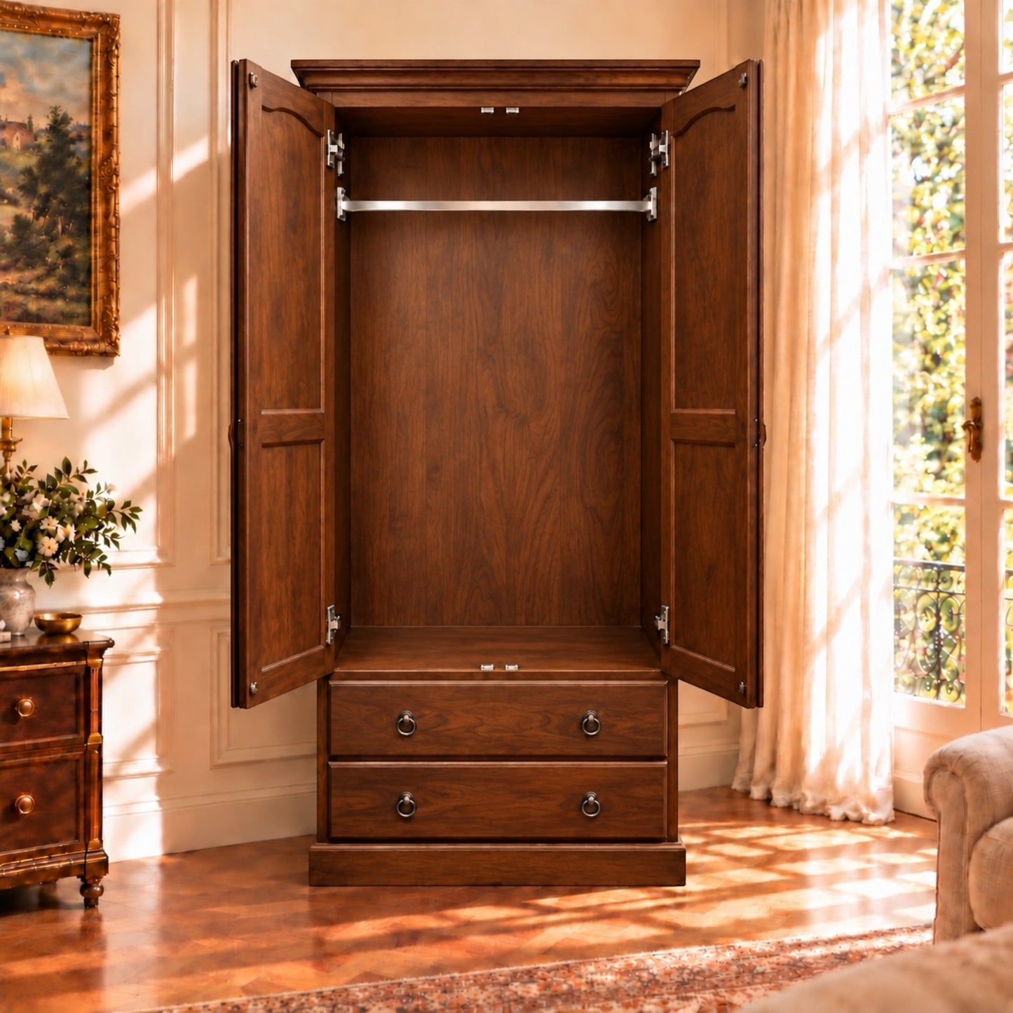 Cambridge Custom Made Solid NZ Pine Wardrobe / Armoire - Chocolate Wood