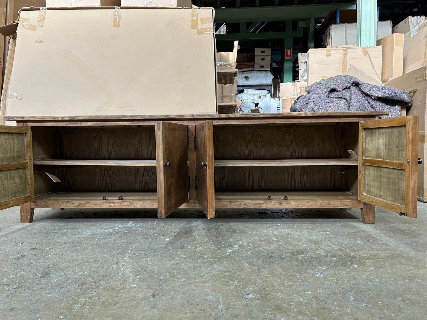 LENNON RUSTIC PROVINCIAL RECYCLED ELM TV UNIT PARQUETRY PATTERN 200 CM - MyChocolateWood
