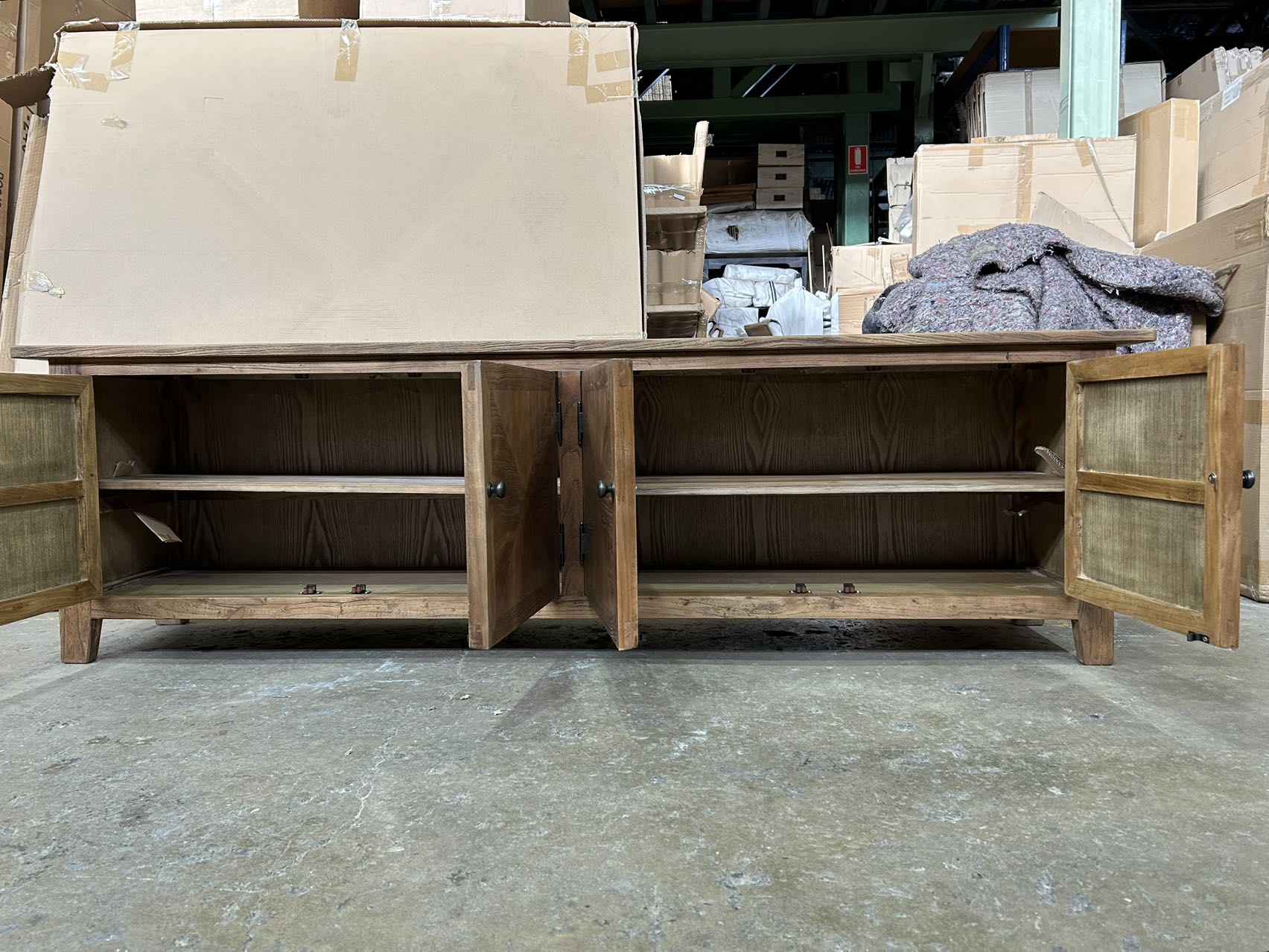 LENNON RUSTIC PROVINCIAL RECYCLED ELM TV UNIT PARQUETRY PATTERN 200 CM - MyChocolateWood