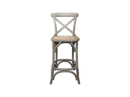 EMERSON CROSS BACK BAR STOOL WITH RATTAN SEAT GREY- 65CM SEAT HEIGHT - MyChocolateWood
