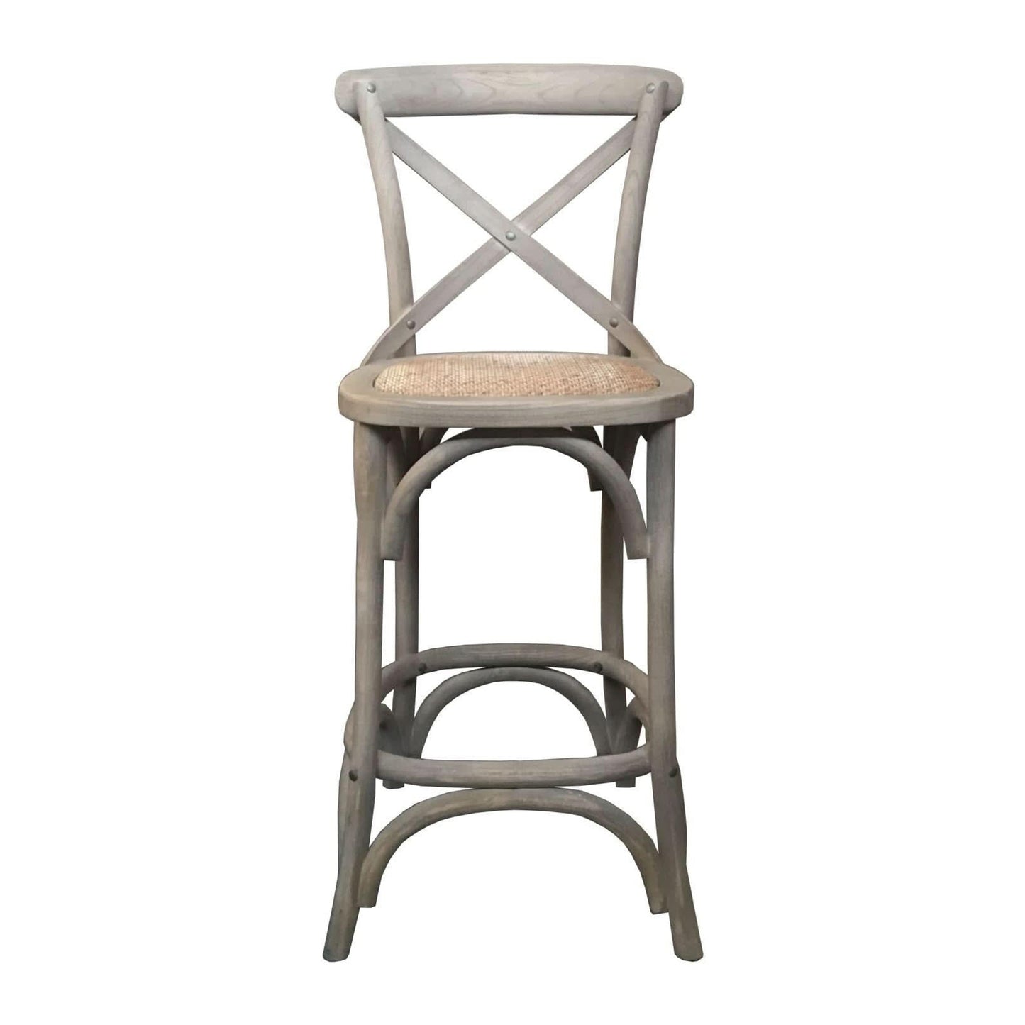 Emerson Cross Back Bar Stool with Rattan Seat in Grey - Chocolate Wood