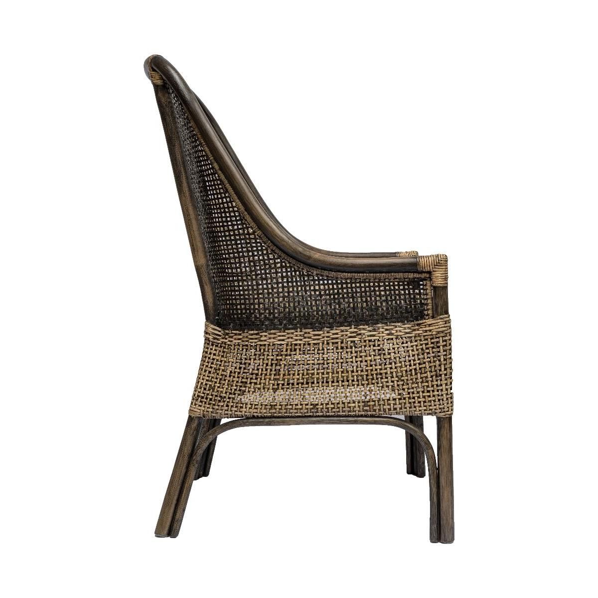 Malibu Hamptons Rattan Dining Chair in Black Shadow - Chocolate Wood