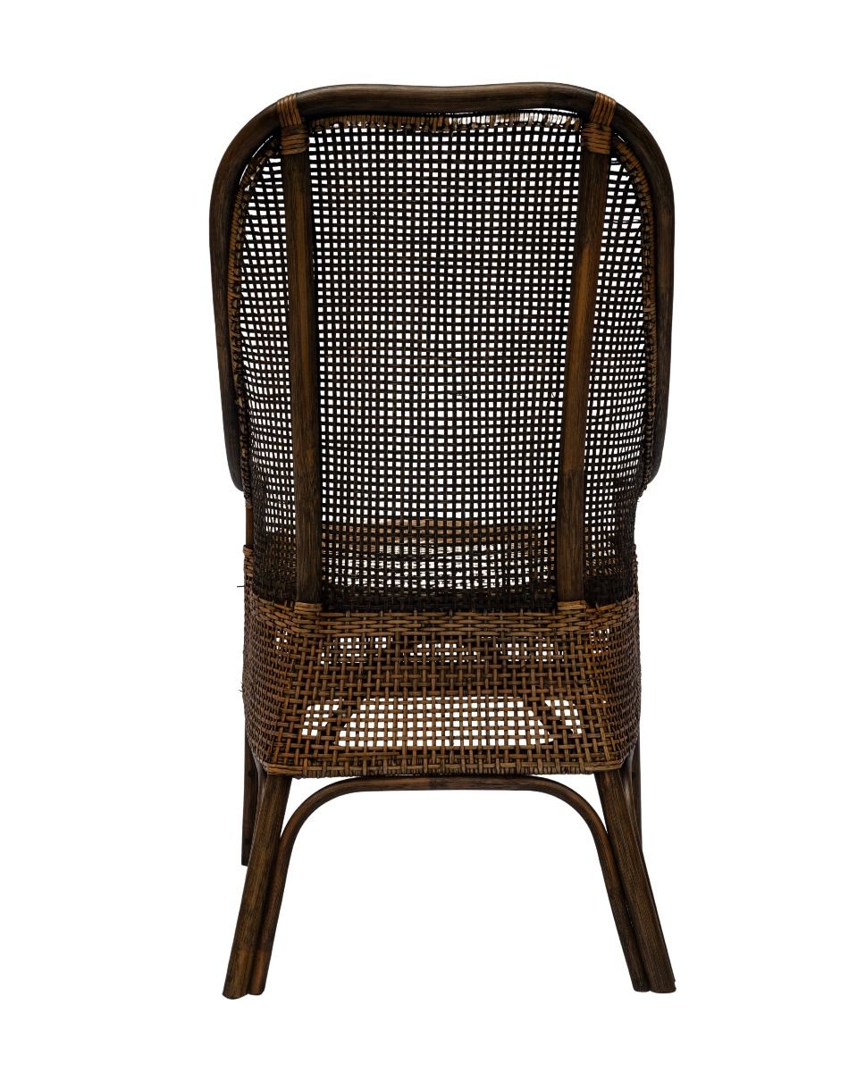 Malibu Hamptons rattan dining chair in mango teak wood with woven rattan seat and back, stylish outdoor furniture by MyChocolateWood