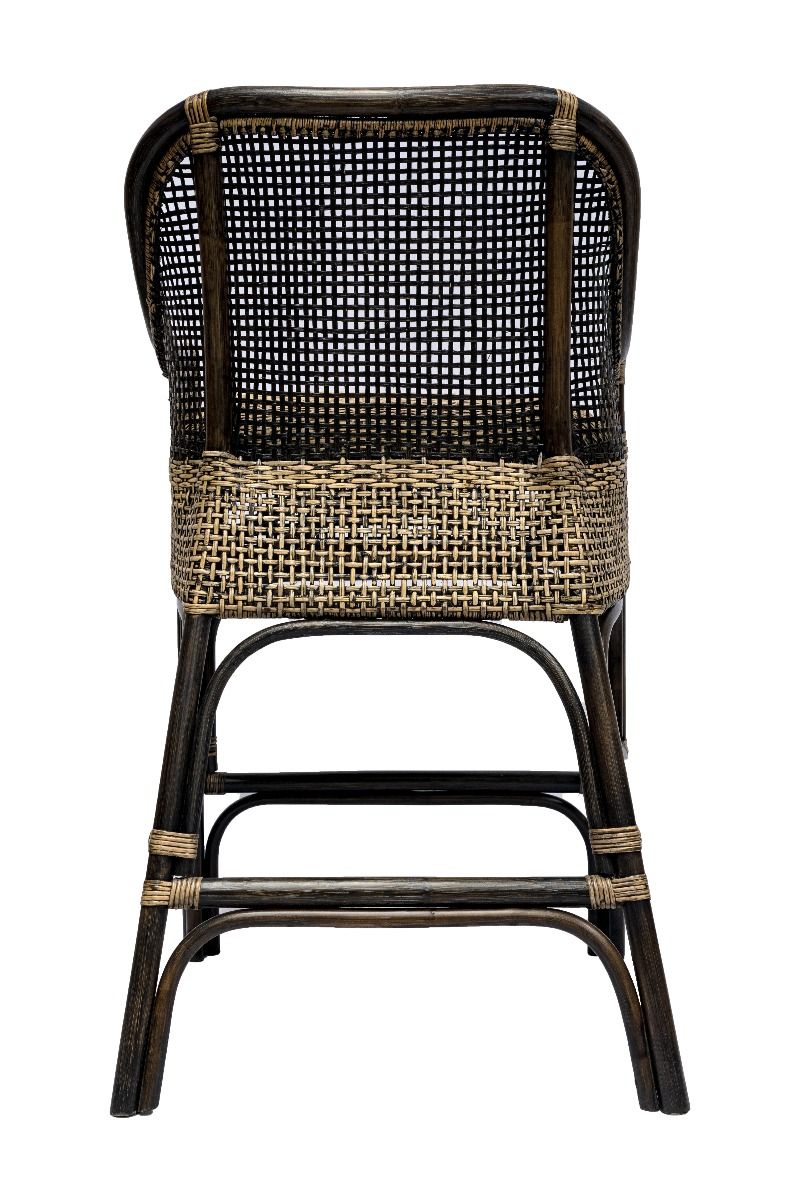 Malibu Hamptons Rattan Counter Stool in Black Shadow - Chocolate Wood