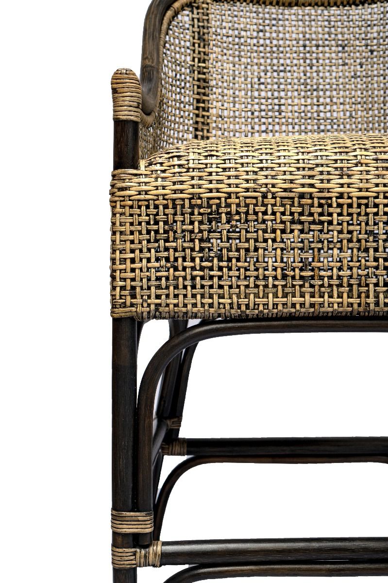 Malibu Hamptons Rattan Counter Stool in Black Shadow - Chocolate Wood