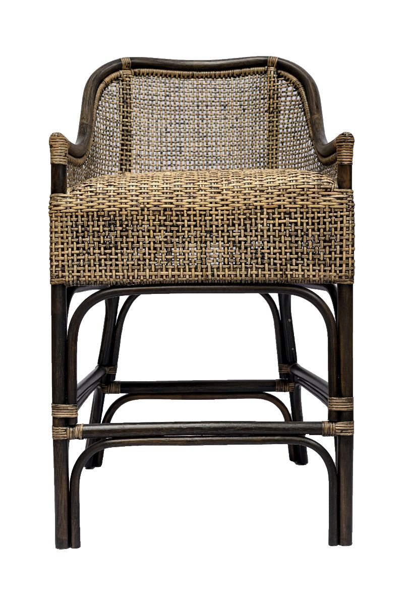 Malibu Hamptons Rattan Counter Stool in Black Shadow - Chocolate Wood