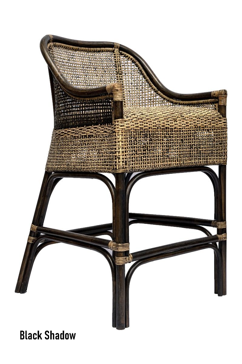 Malibu Hamptons Rattan Counter Stool in Black Shadow - Chocolate Wood