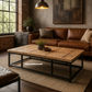 Medford Recycled Elm Wood Coffee Table/Iron Frame - Natural/Black - Industrial Style