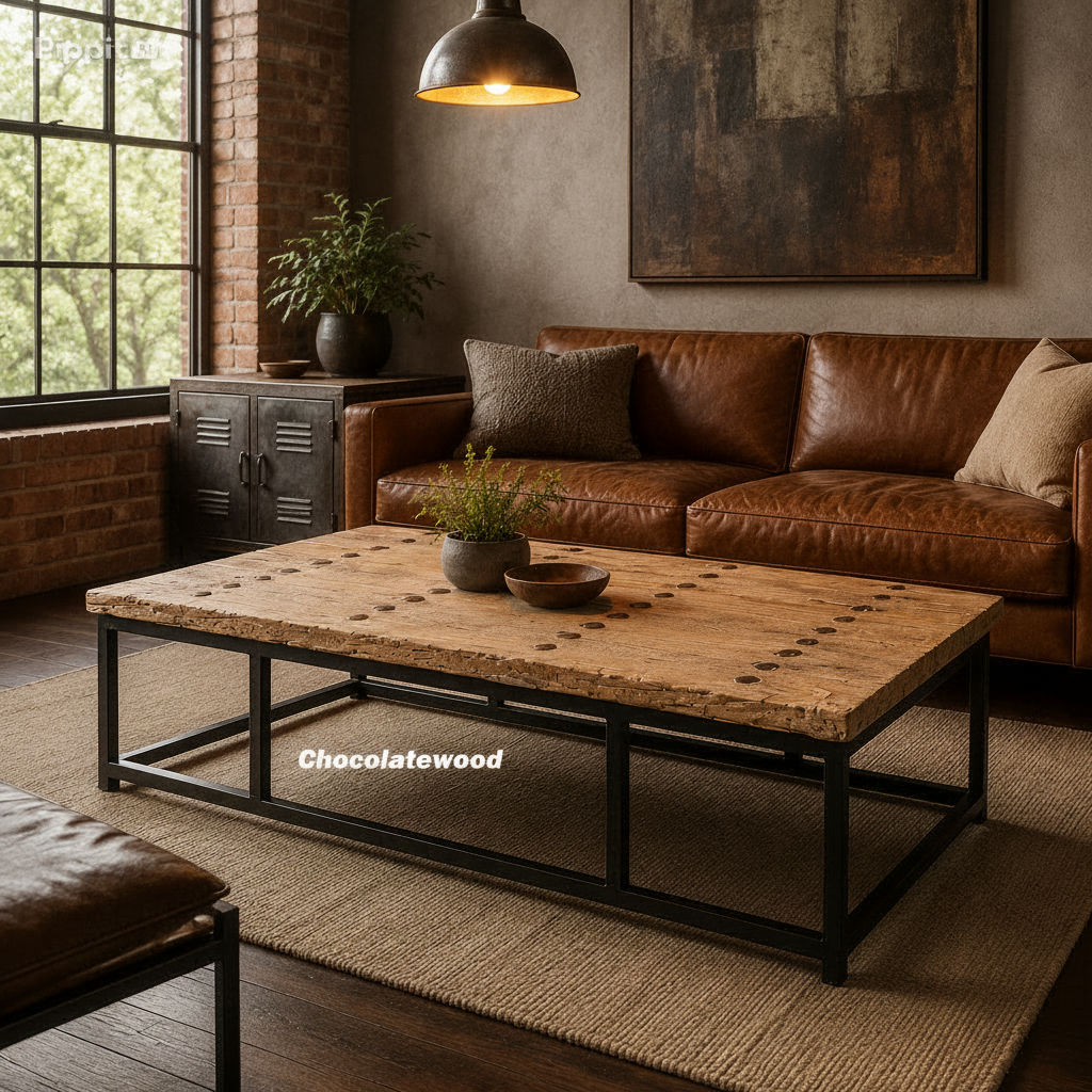 Medford Recycled Elm Wood Coffee Table/Iron Frame - Natural/Black - Industrial Style