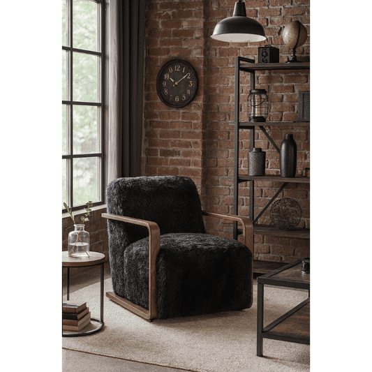LOUISE FAUX SHEEPSKIN/ASH WOOD ARMCHAIR/LOUNGE CHAIR IN ONYX - MyChocolateWood