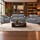 Yanni Fabric 3 Piece Lounge Suite:1 x 3-Seater Sofa, 1 x 2-Seater Sofa  + 1 x Armchair - Steel Colour - Chocolate Wood