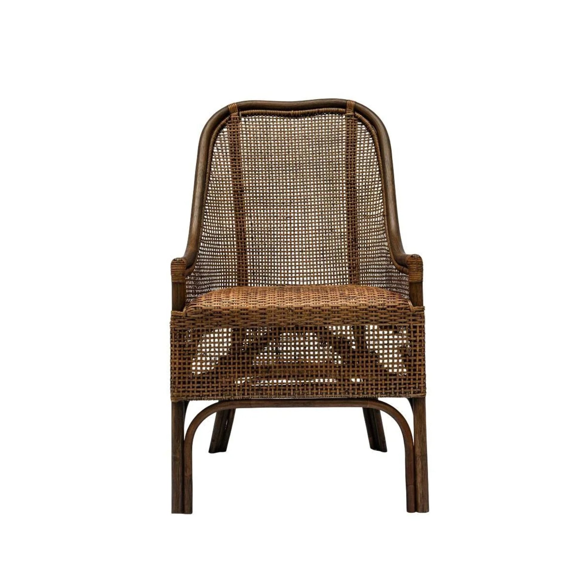 Malibu Hamptons Rattan Dining Chair in Mango Teak, front view on white background - Chocolate Wood