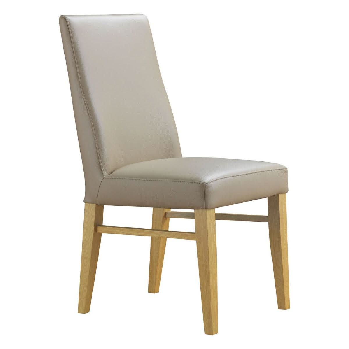 Teri Top Grain Leather Dining Chair in Light Mocha with Wheat legs detail