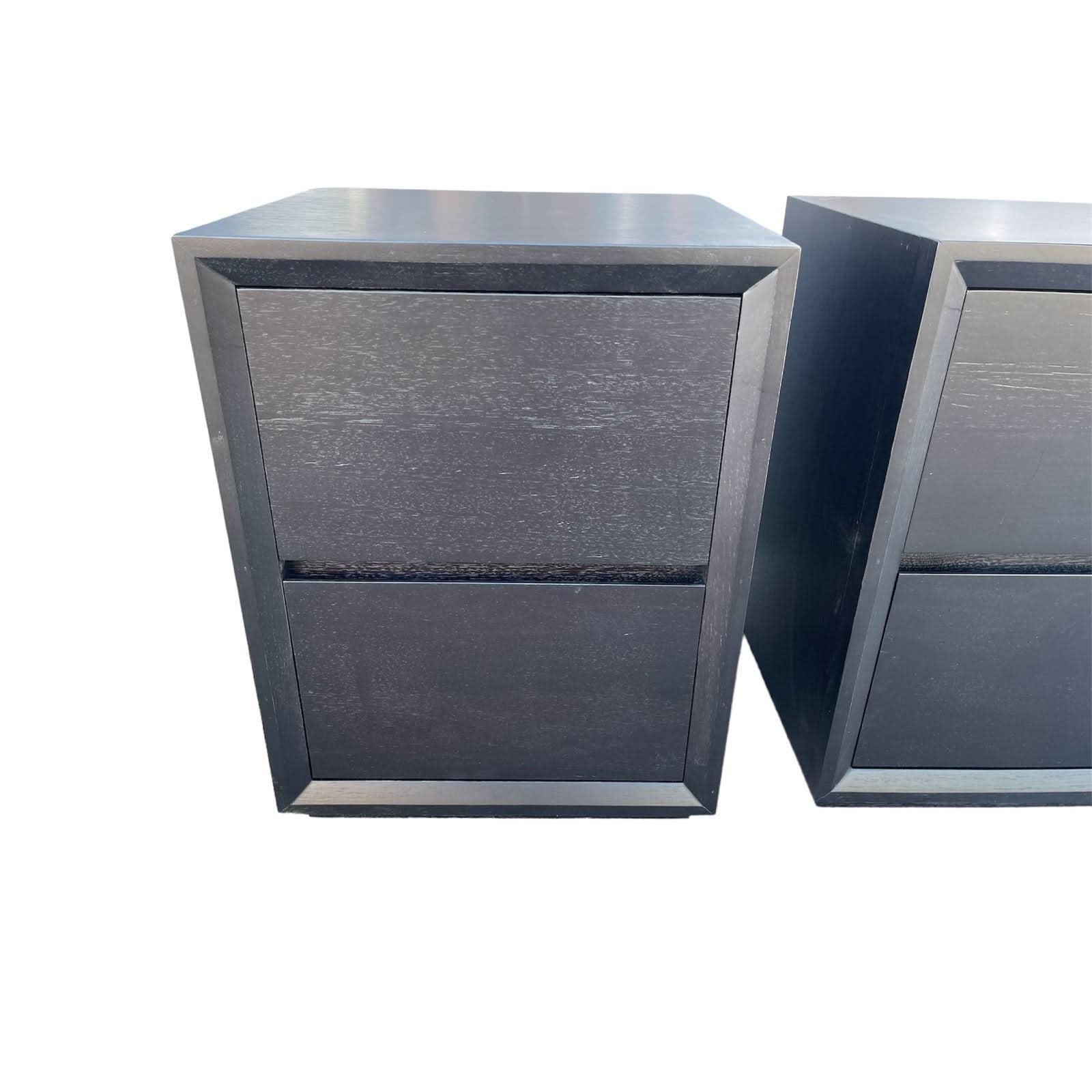 2 X BELLINI 2 DRAWER BEDSIDE TABLES IN TASSIE OAK MATT SOLID BLACK - MyChocolateWood