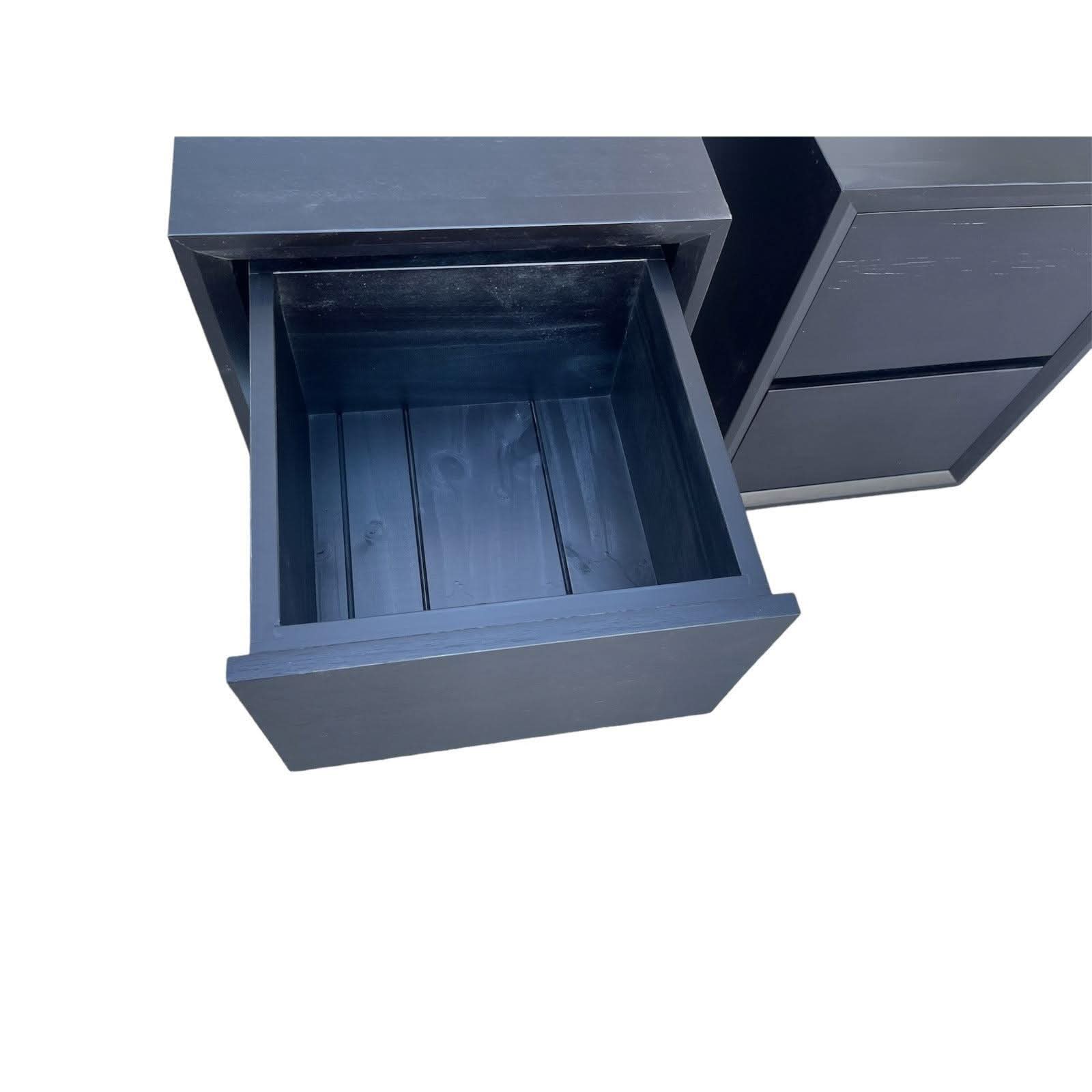 2 X BELLINI 2 DRAWER BEDSIDE TABLES IN TASSIE OAK MATT SOLID BLACK - MyChocolateWood