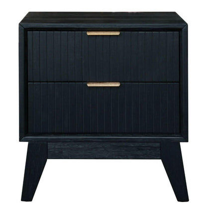 2 X ELIJAH ACACIA WOOD BEDSIDE TABLES 2 DRAWERS IN BRUSHED BLACK