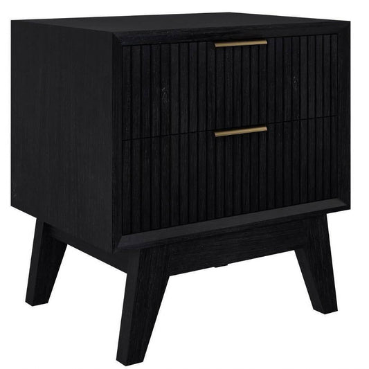 2 X ELIJAH ACACIA WOOD BEDSIDE TABLES 2 DRAWERS IN BRUSHED BLACK