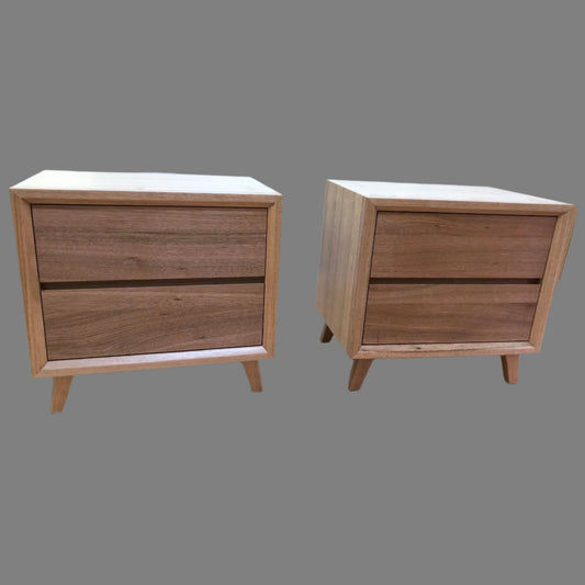 2 X MIRANDA 2 DRAWER BEDSIDE TABLES IN TASSIE OAK CLEAR LACQUER