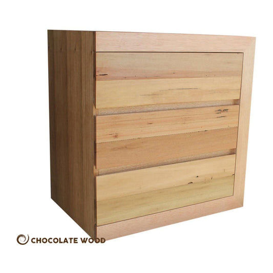 2 X MOOREBANK RECYCLED HARDWOOD 3 DRAWER BEDSIDE TABLES MADE TO ORDER