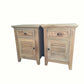 Pair of Villa Rustic Louvre Style Bedside Tables by MyChocolateWood with one drawer and one door in recycled elm wood.