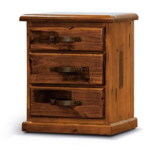 MILLER SOLID PINE BEDSIDE TABLE - ROUGH SAWN BLACKWOOD