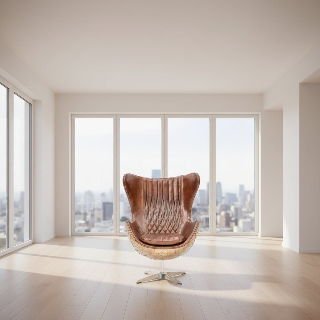 ADELINE BUTTEFLY AGED LEATHER AND COPPER ALLOY EGG CHAIR - MyChocolateWood