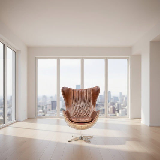 ADELINE BUTTEFLY AGED LEATHER AND COPPER ALLOY EGG CHAIR - MyChocolateWood