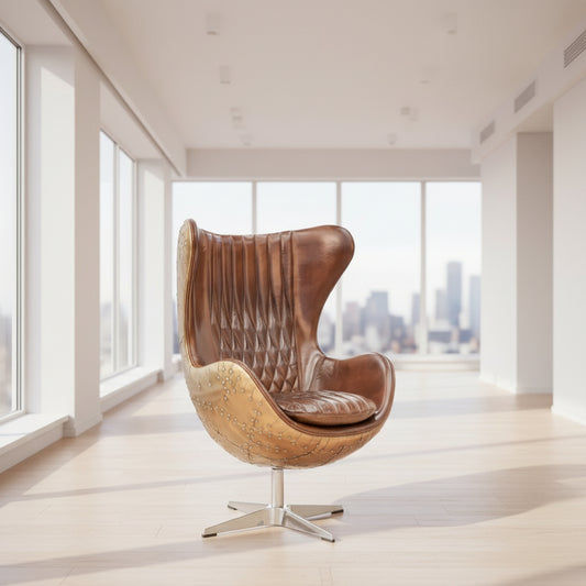 ADELINE BUTTEFLY AGED LEATHER AND COPPER ALLOY EGG CHAIR - MyChocolateWood