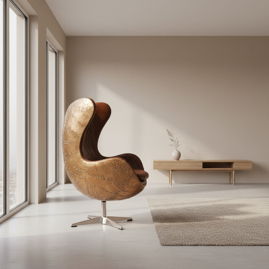 ADELINE BUTTEFLY AGED LEATHER AND COPPER ALLOY EGG CHAIR - MyChocolateWood