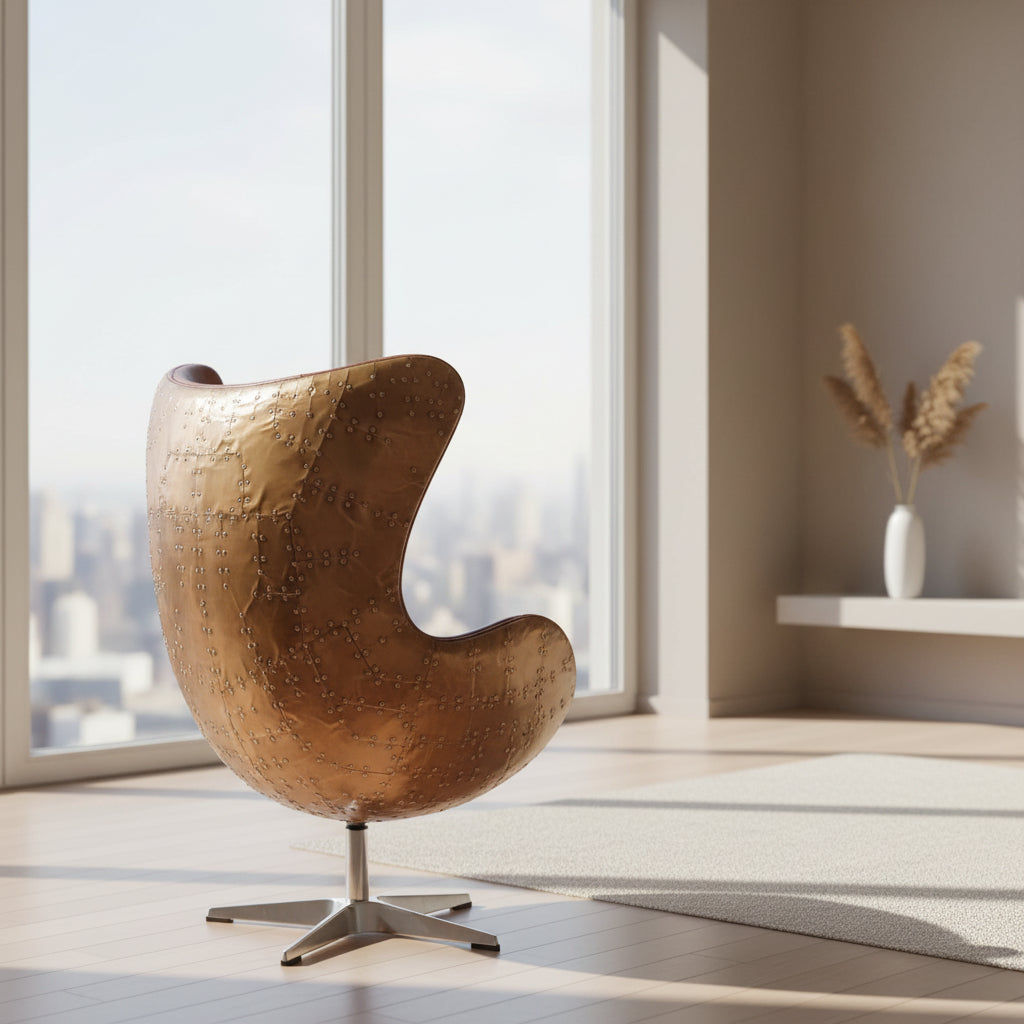 ADELINE BUTTEFLY AGED LEATHER AND COPPER ALLOY EGG CHAIR - MyChocolateWood