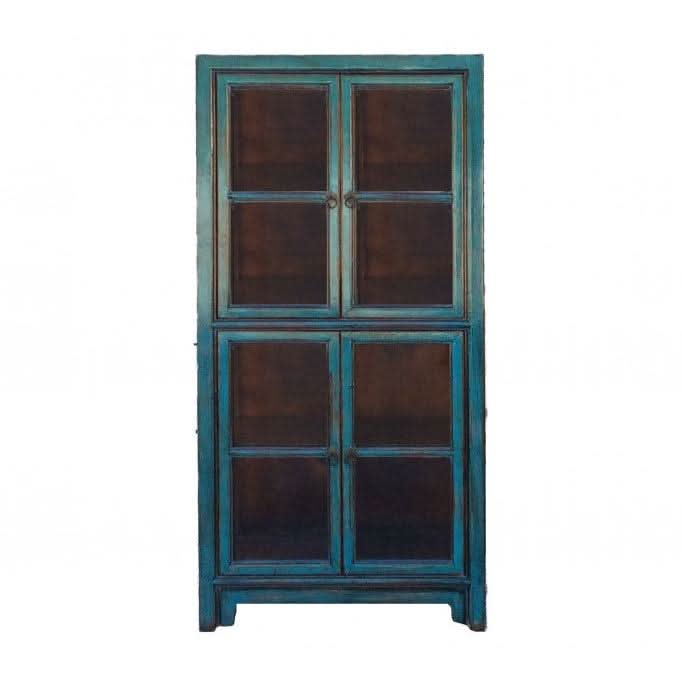 AIYAN H2 CHINESE ANTIQUE 4-DOOR DISPLAY CABINET OCEAN BLUE