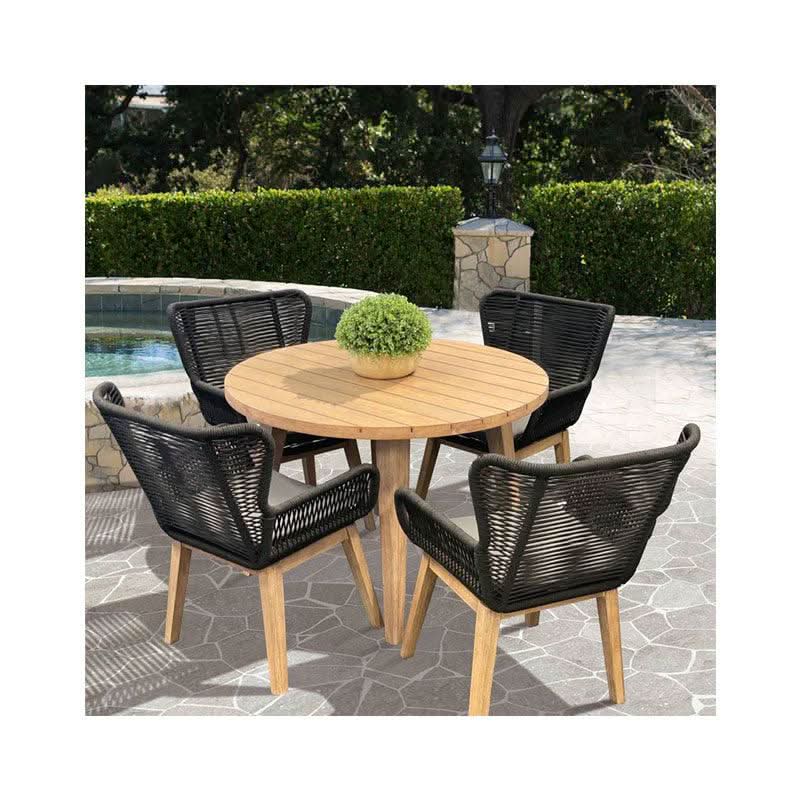 ALANYA 5 PIECE ROUND OUTDOOR DINING SETTING EUCALYPTUS TIMBER BLACK/GREY/NATURAL - MyChocolateWood