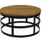 ALBASHA RECYLCED PINE & METAL ROUND COFFEE TABLE NATURAL/BLACK - MyChocolateWood