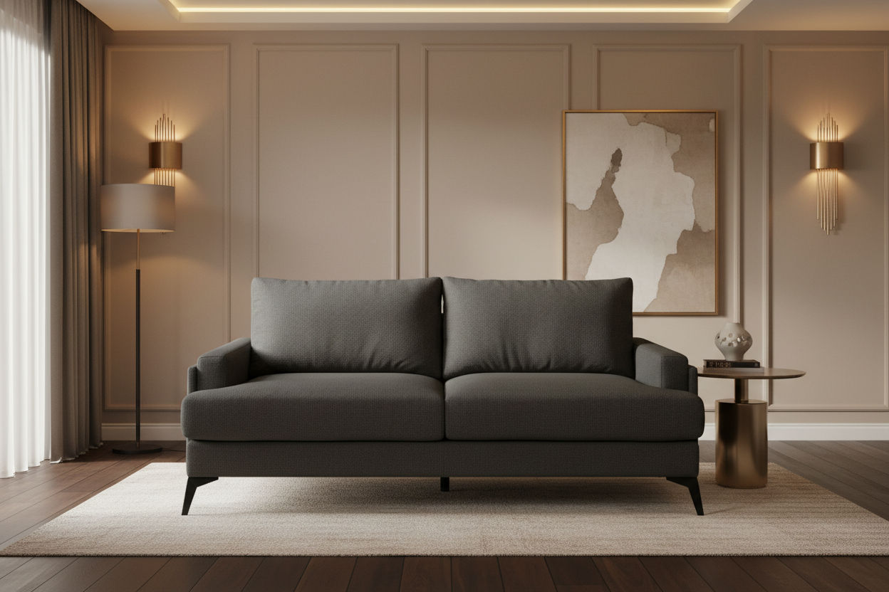 ALBERGO FABRIC 2-SEATER SOFA LOUNGE DARK GREY - MyChocolateWood