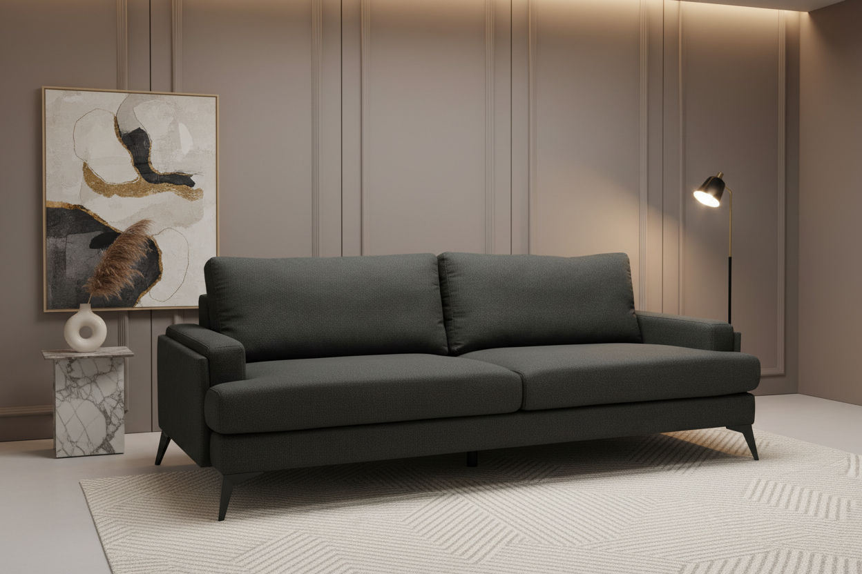 ALBERGO FABRIC 3-SEATER SOFA LOUNGE DARK GREY - MyChocolateWood