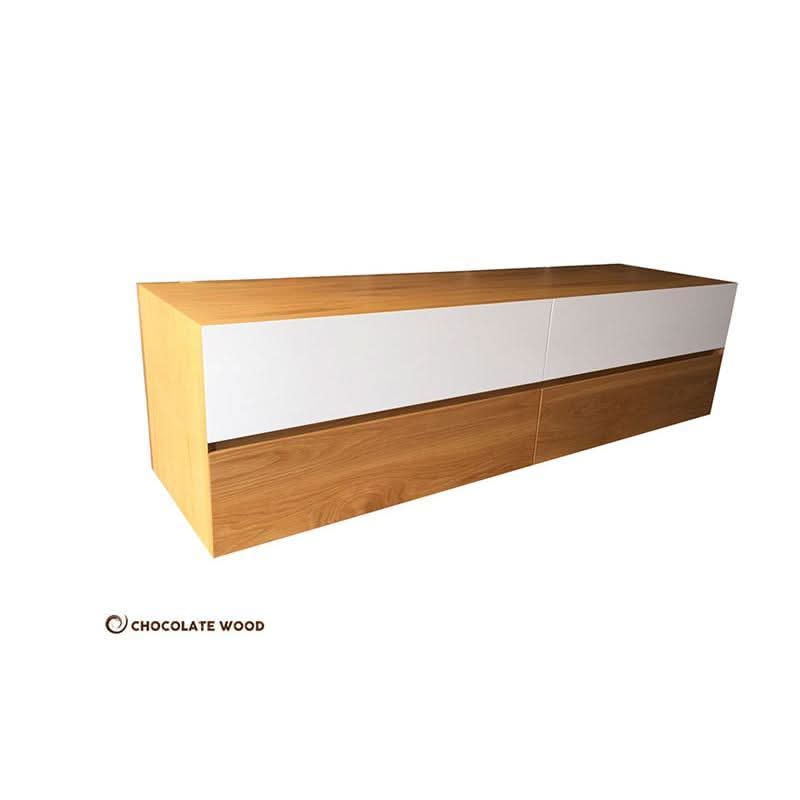 ALBERT POLYURETHANE WALL MOUNTED AMERICAN OAK 2 DRAWERS & 2 DROPDOWNS TV/ENTERTAINMENT UNIT 150CM... - MyChocolateWood