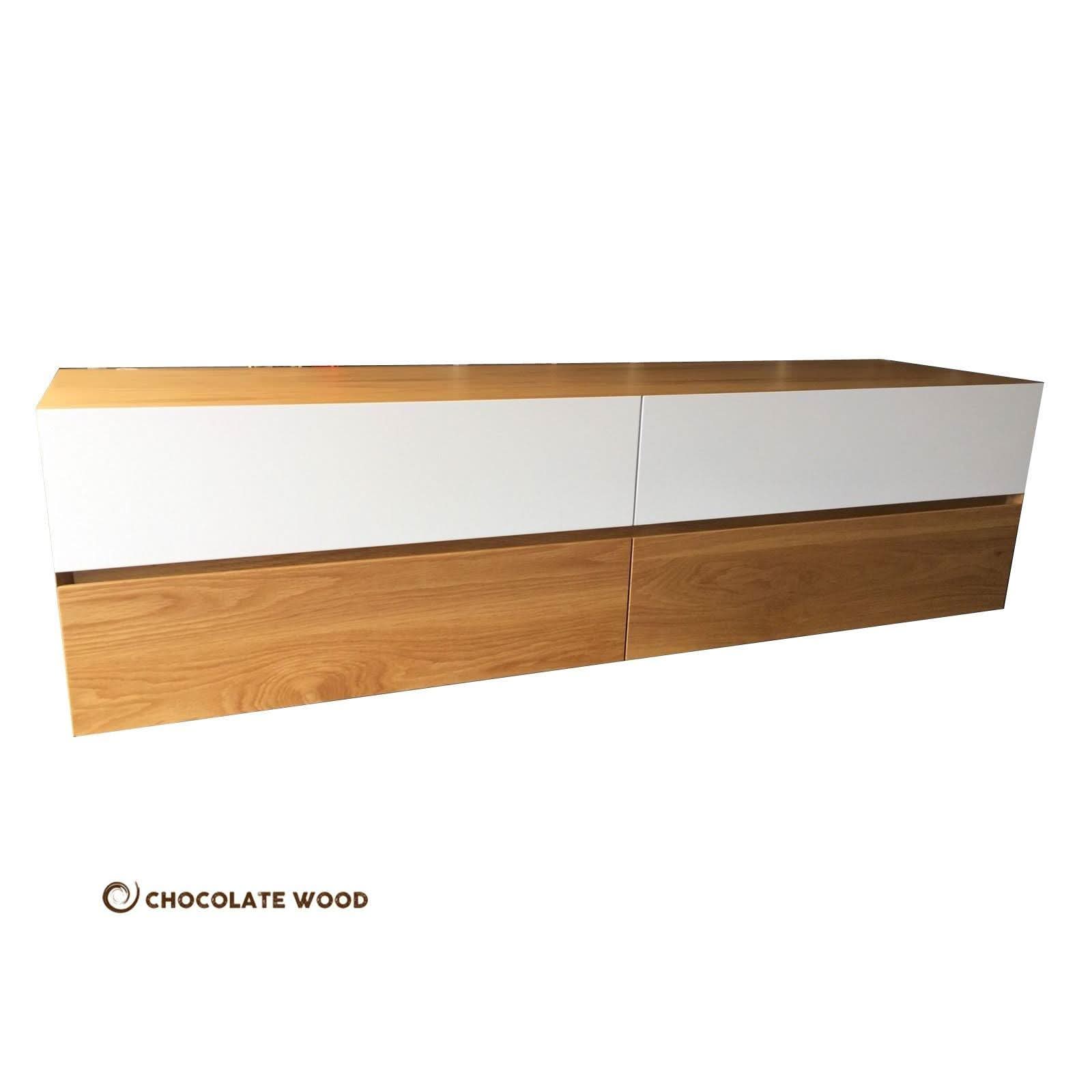 ALBERT POLYURETHANE WALL MOUNTED AMERICAN OAK 2 DRAWERS & 2 DROPDOWNS TV/ENTERTAINMENT UNIT 150CM... - MyChocolateWood