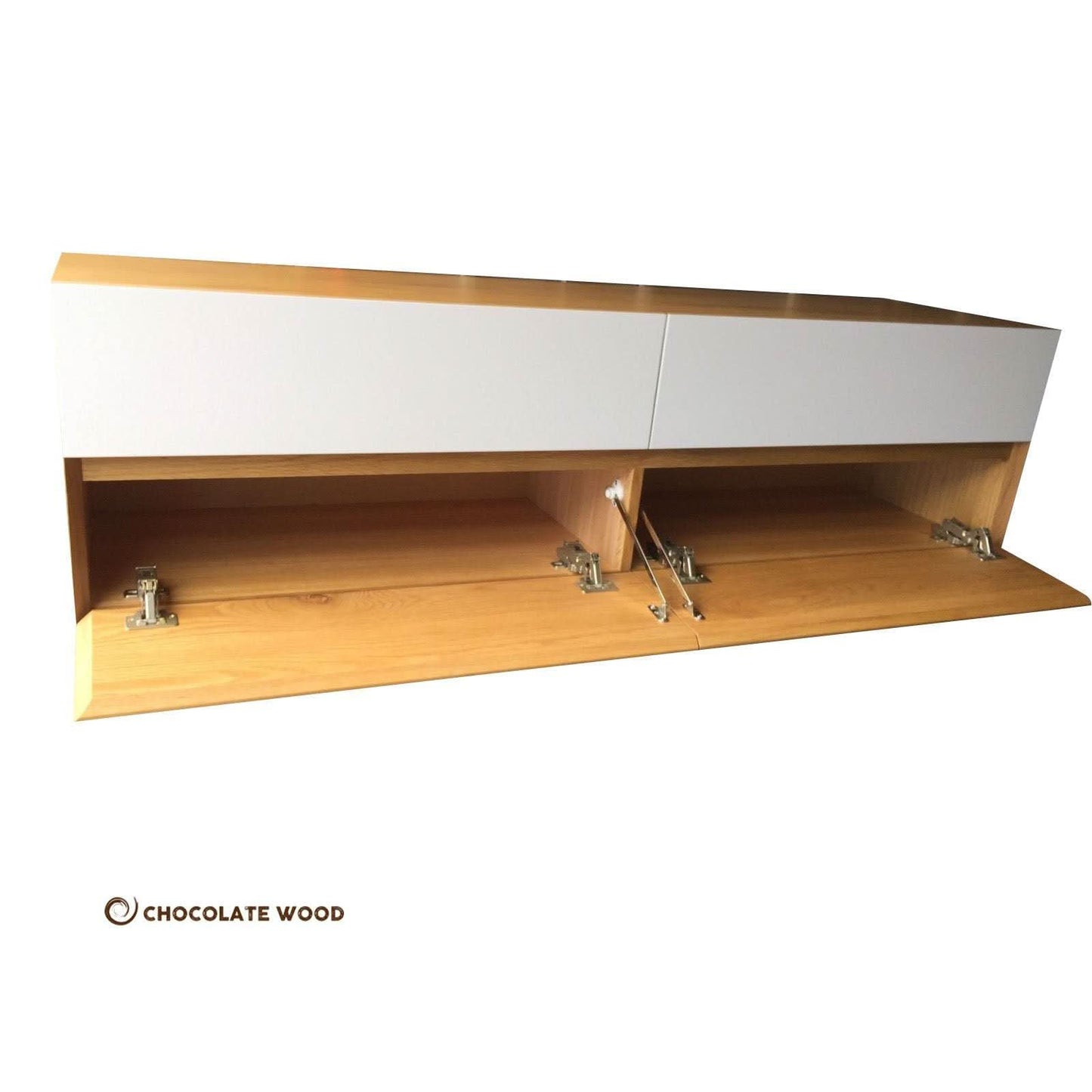 ALBERT POLYURETHANE WALL MOUNTED AMERICAN OAK 2 DRAWERS & 2 DROPDOWNS TV/ENTERTAINMENT UNIT 150CM...