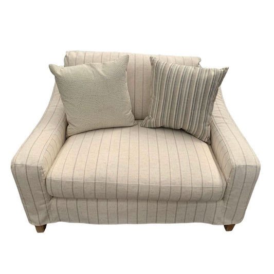 ALBERTO 1.5-SEATER XL HAMPTON STYLE ARMCHAIR SOLID PINE & HARDWOOD FRAME IN CALANTINO STRIPE 125CM - MyChocolateWood