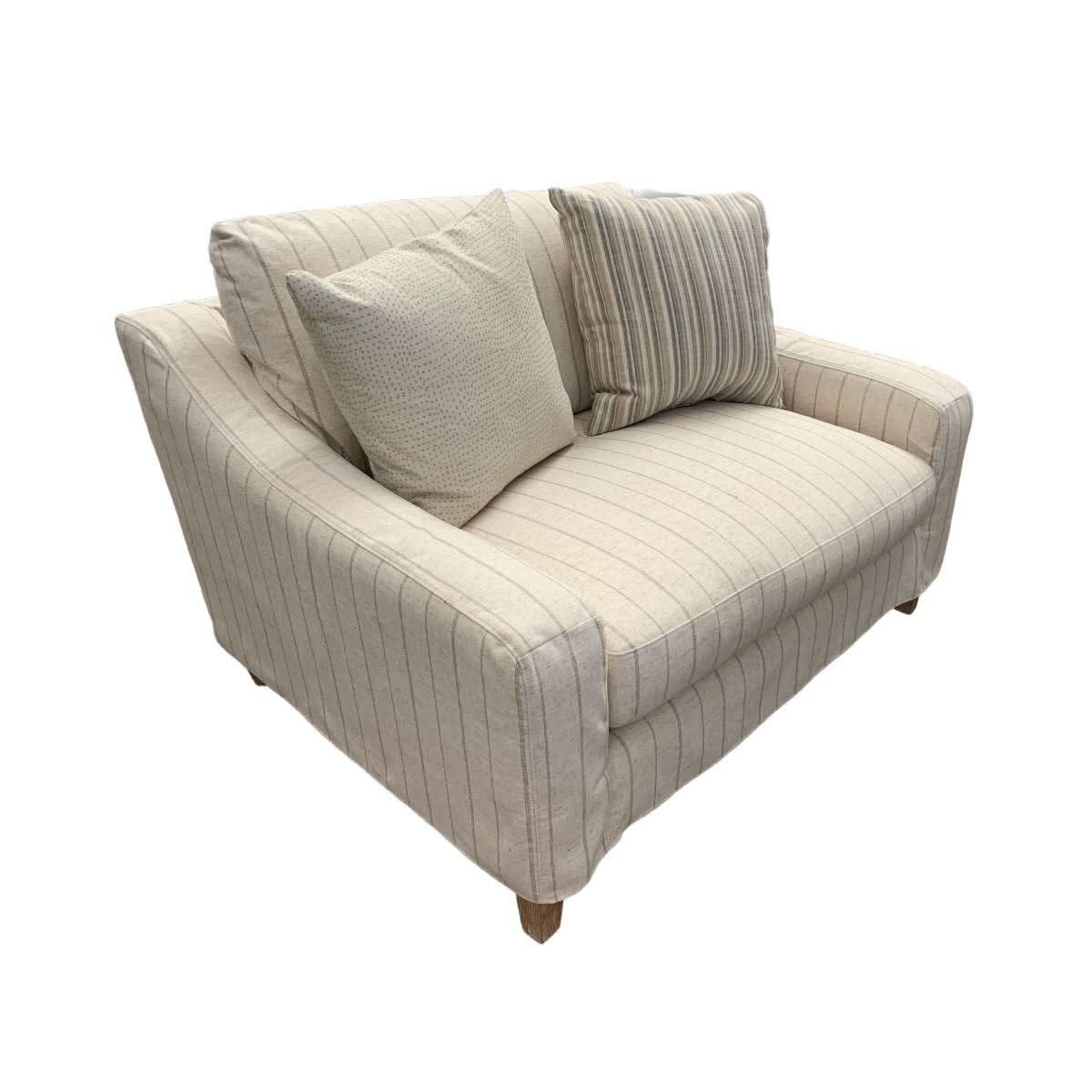 ALBERTO 1.5-SEATER XL HAMPTON STYLE ARMCHAIR SOLID PINE & HARDWOOD FRAME IN CALANTINO STRIPE 125CM - MyChocolateWood