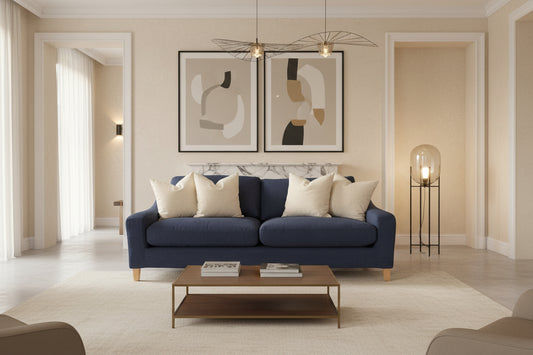 ALBERTO 3-SEATER SOFA SOLID PINE & HARDWOOD FRAME IN NAVY 223CM - MyChocolateWood
