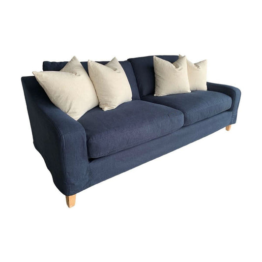 ALBERTO 3-SEATER SOFA SOLID PINE & HARDWOOD FRAME IN NAVY 223CM