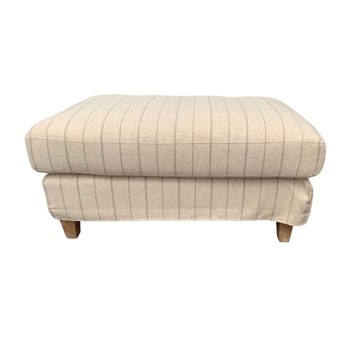 ALBERTO OTTOMAN FOOTSTOOL POUF SOLID PINE & HARDWOOD FRAME CALANTINO STRIPE - MyChocolateWood