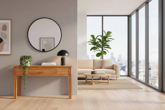 Aldo Blackwood console table by MyChocolateWood featuring a single drawer and sleek black wood finish, ideal for hallway or entryway.