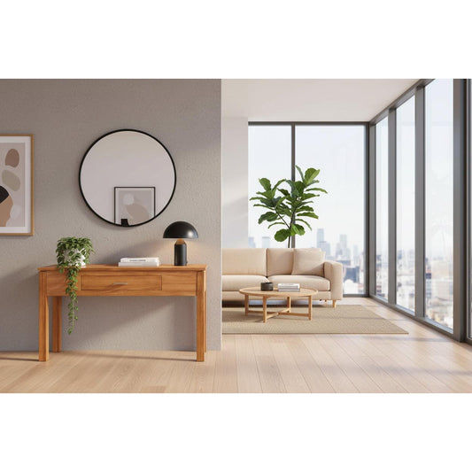 Aldo Blackwood console table by MyChocolateWood featuring a single drawer and sleek black wood finish, ideal for hallway or entryway.