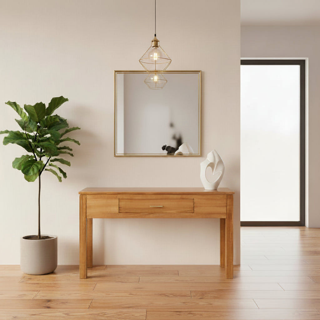 ALDO Blackwood console hall table with one drawer by MyChocolateWood, showcasing a sleek dark wood finish and modern design.